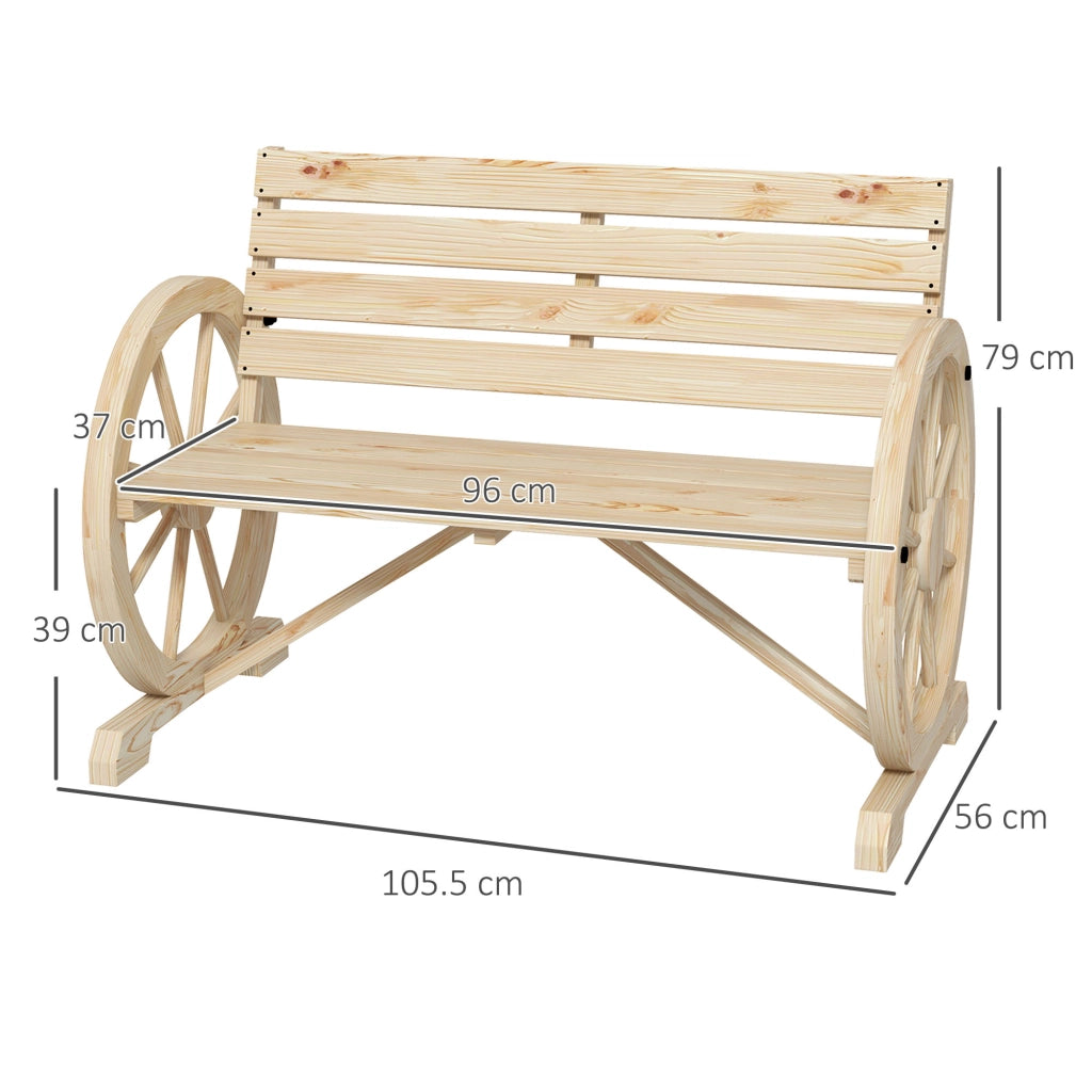 Panchina da giardino a 2 posti, panchina in legno, panchina da parco con braccioli in stile rustico, portata massima 240 kg, legno di abete, naturale