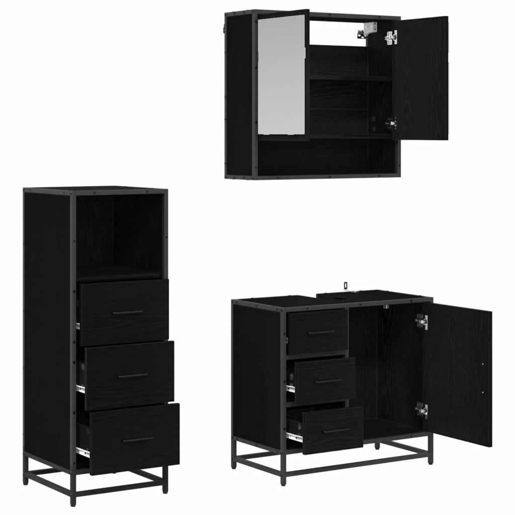 Set di mobili per il bagno 3 pcs Rovere Nero Legno multistrato 3402334