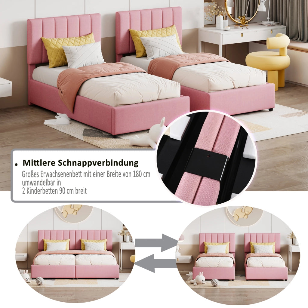 letto imbottito lino rosa 180 x 200 cm