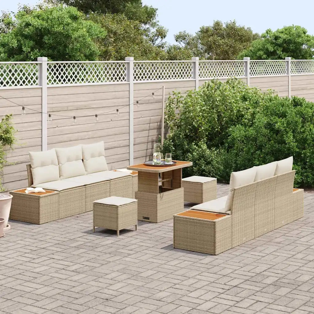 Set Divano da Giardino con cuscino 9 pcs Beige Poly Rattan