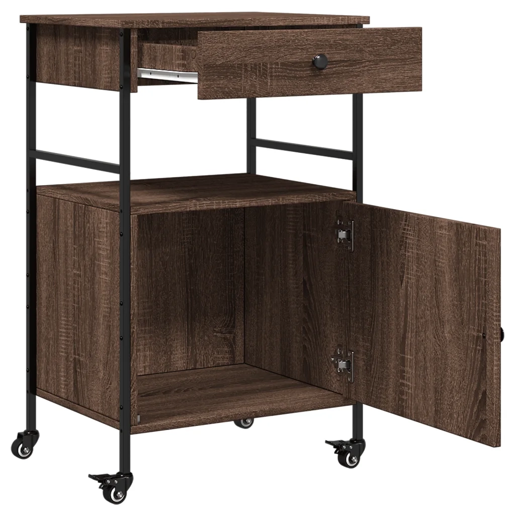 Carrello Cucina-Scaffale per Cucina Rovere Marrone 56x43x89,5 cm Legno Multistrato