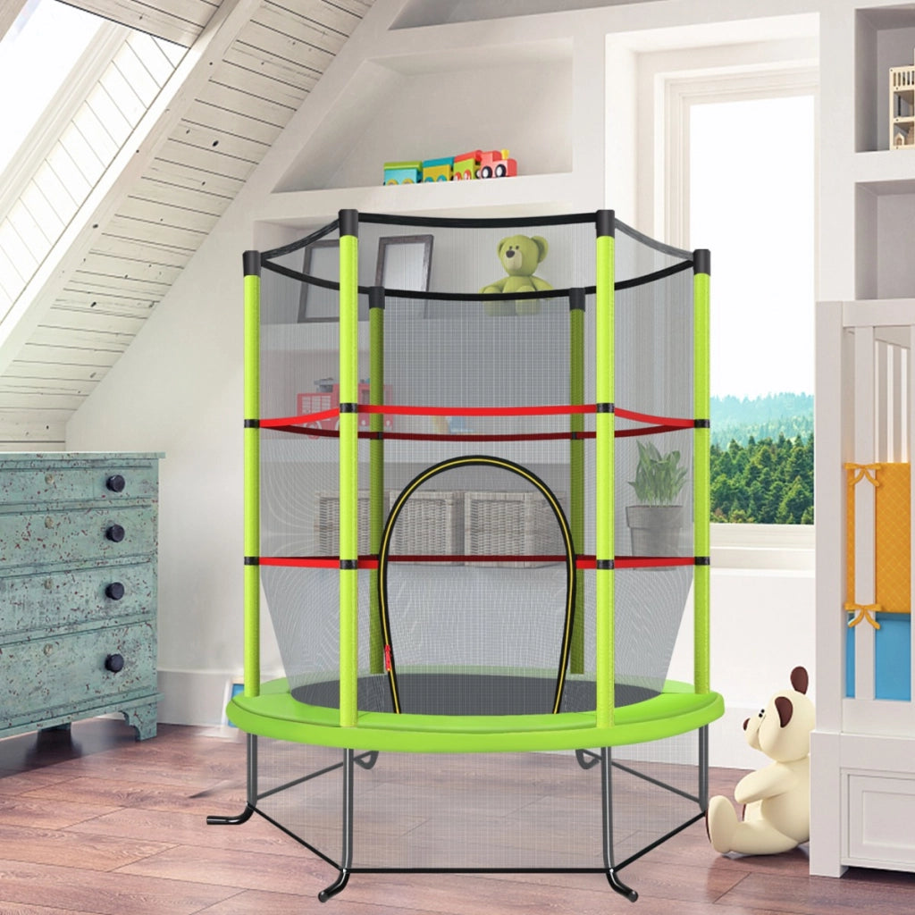 Tappeto elastico per bambini con rete di sicurezza, Tappeto elastico con struttura in acciaio resistente Verde