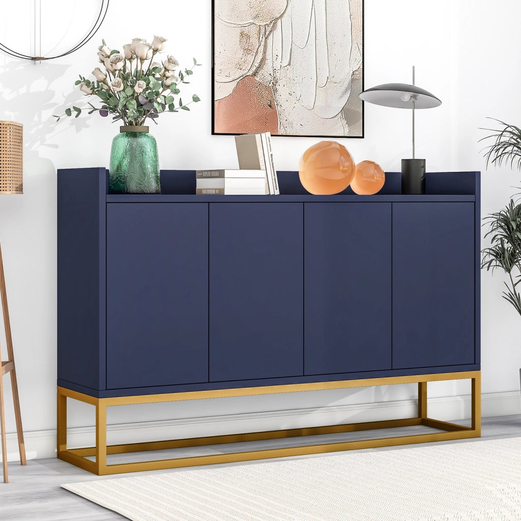 Credenza a 4 ante senza maniglie con ripiani regolabili in truciolare e MDF blu navy 120 × 30 × 80 cm
