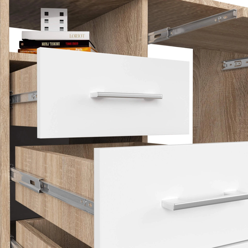Scrivania AKORD ANA Sonoma Quercia 124 cm 1 anta 3 cassetti inserto frontale Bianco 124x52x74 cm