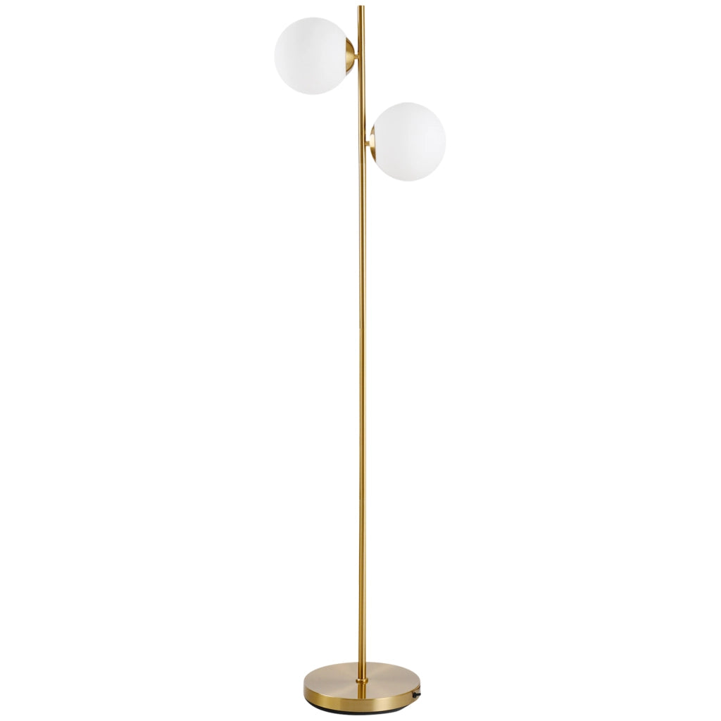 Lampada da Terra a 2 Luci con Paralumi a Sfera ¨C Minimal ¨C Oro ?28x165 cm