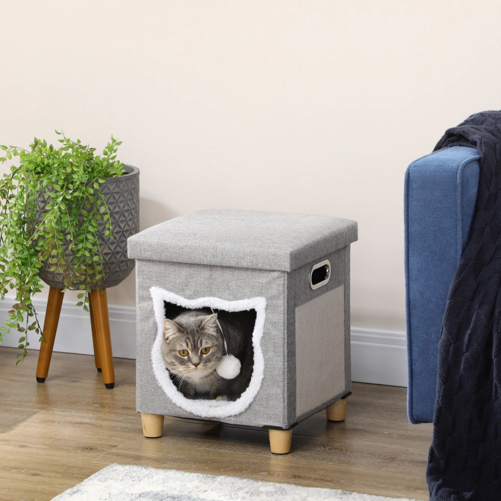 Casetta per Gatti con Cuscino Lavabile e Palla ¨C zephmum ¨C Grigio 35.5x35.5x42.5 cm