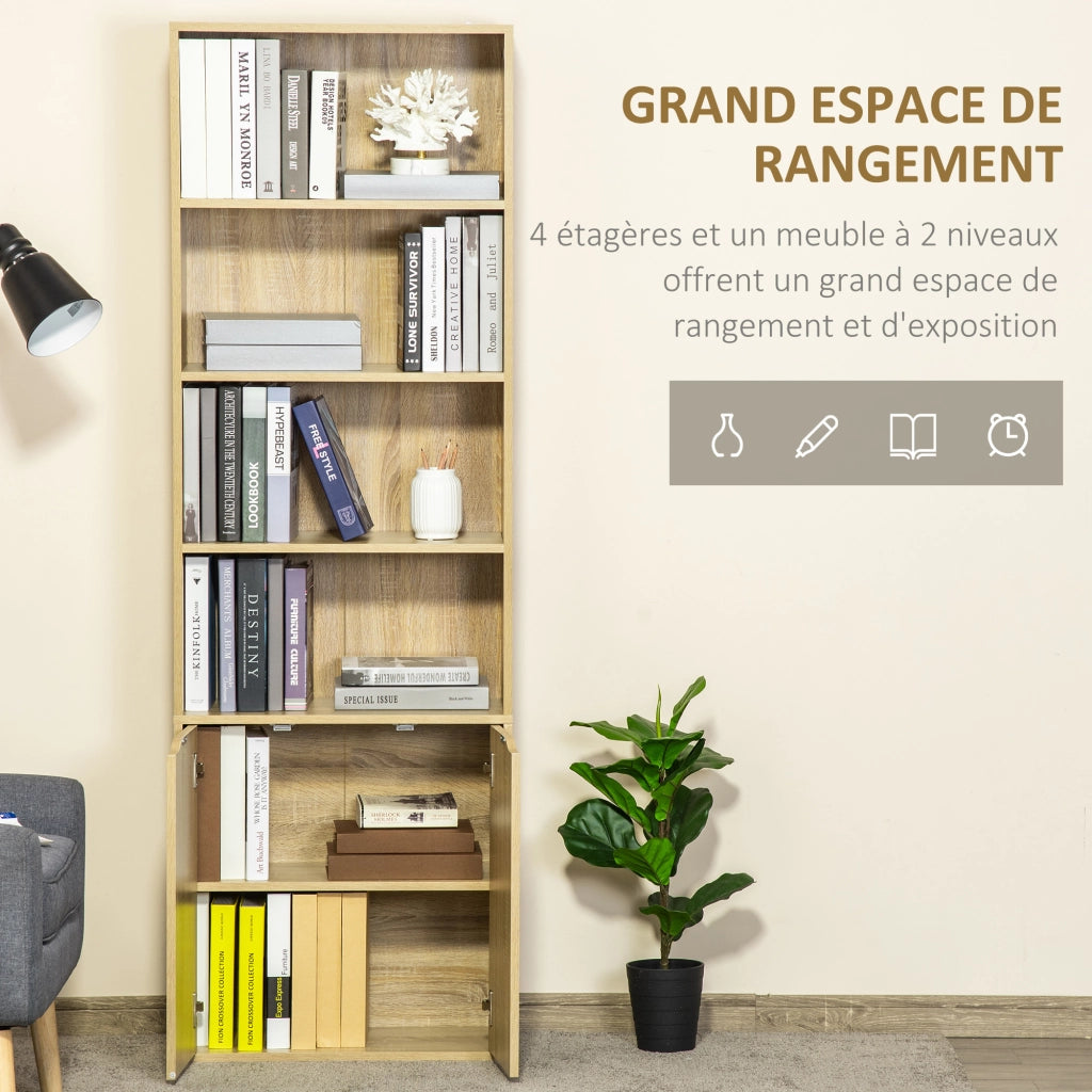 Libreria con ante e scaffali aperti ¨C Minimal ¨C 59x29x180 cm Legno naturale