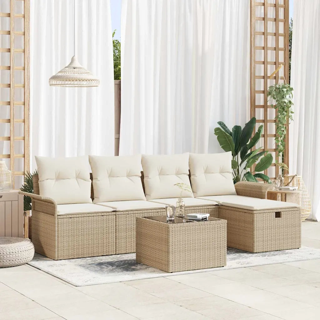 Set Divano da Giardino con cuscino 6 pcs Beige Poly Rattan 3360202