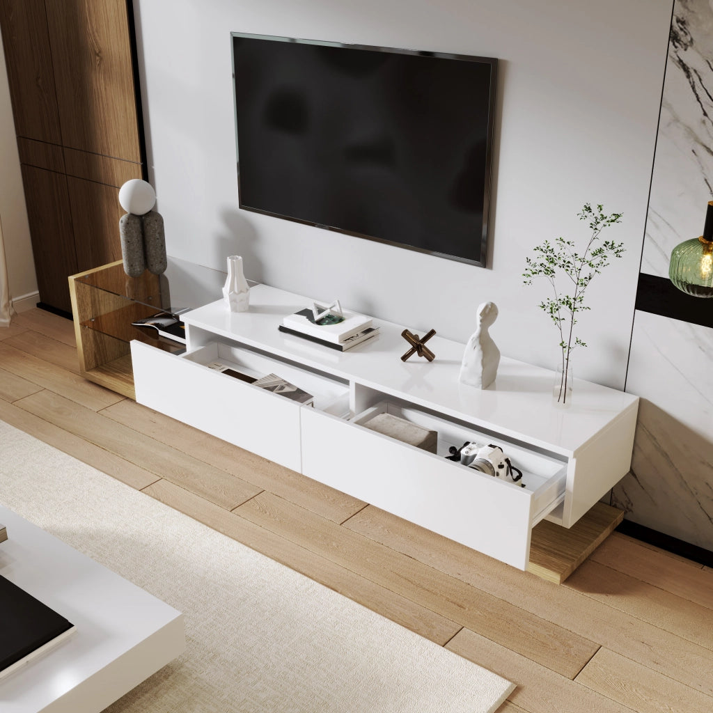 Cassettiera per TV bianca lucida in truciolare 170 cm