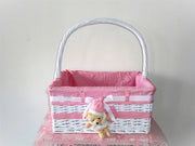 Cesta in vimini con orsetto e manico rosa 41 x 41 cm