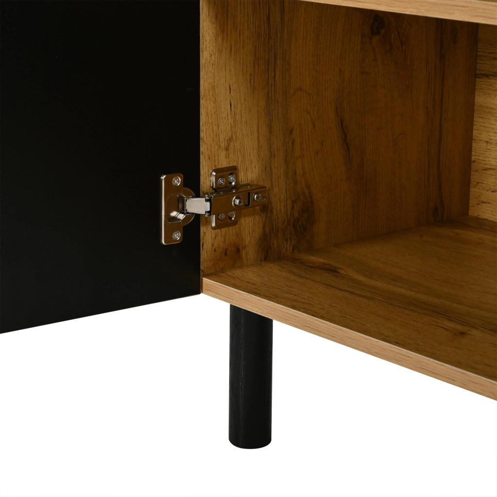Credenza, mobile da ingresso, motivo a rombi, in truciolato e MDF, ripiani regolabili, colore legno naturale e nero