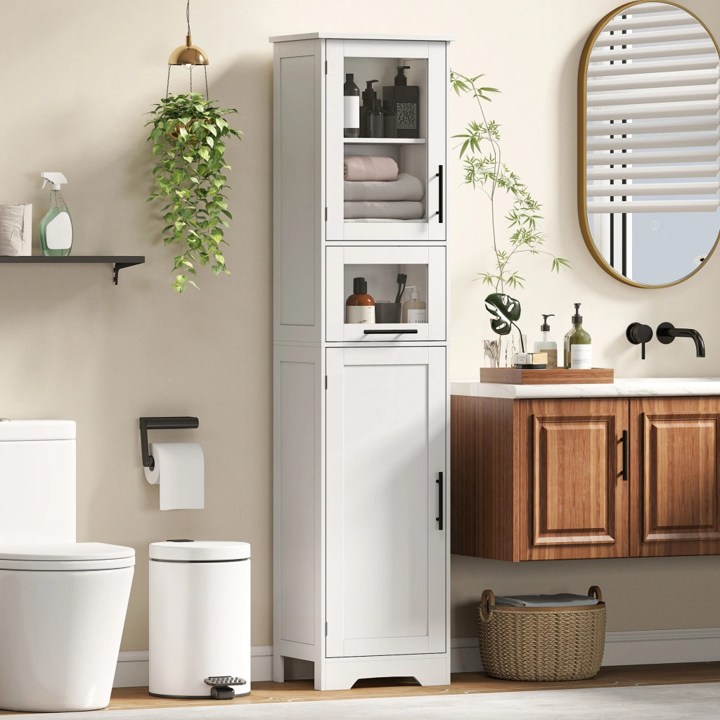 Mobile colonna bagno ¨C Xylo ¨C bianco con cassetto, 2 ante e ripiano regolabile, 40x31x170 cm
