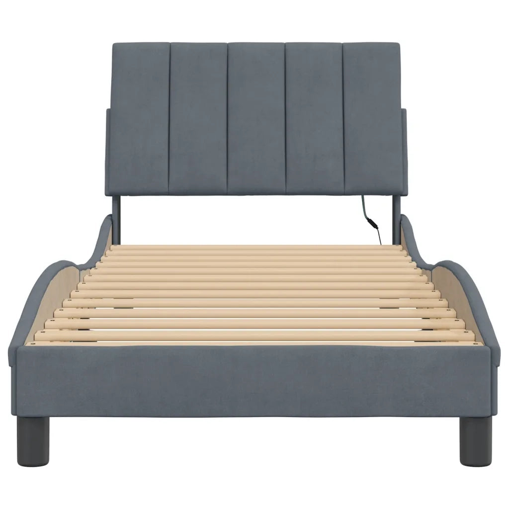 Giroletto con LED senza Materasso-Struttura Letto Hanko Grigio Scuro 80x200 cm in Velluto