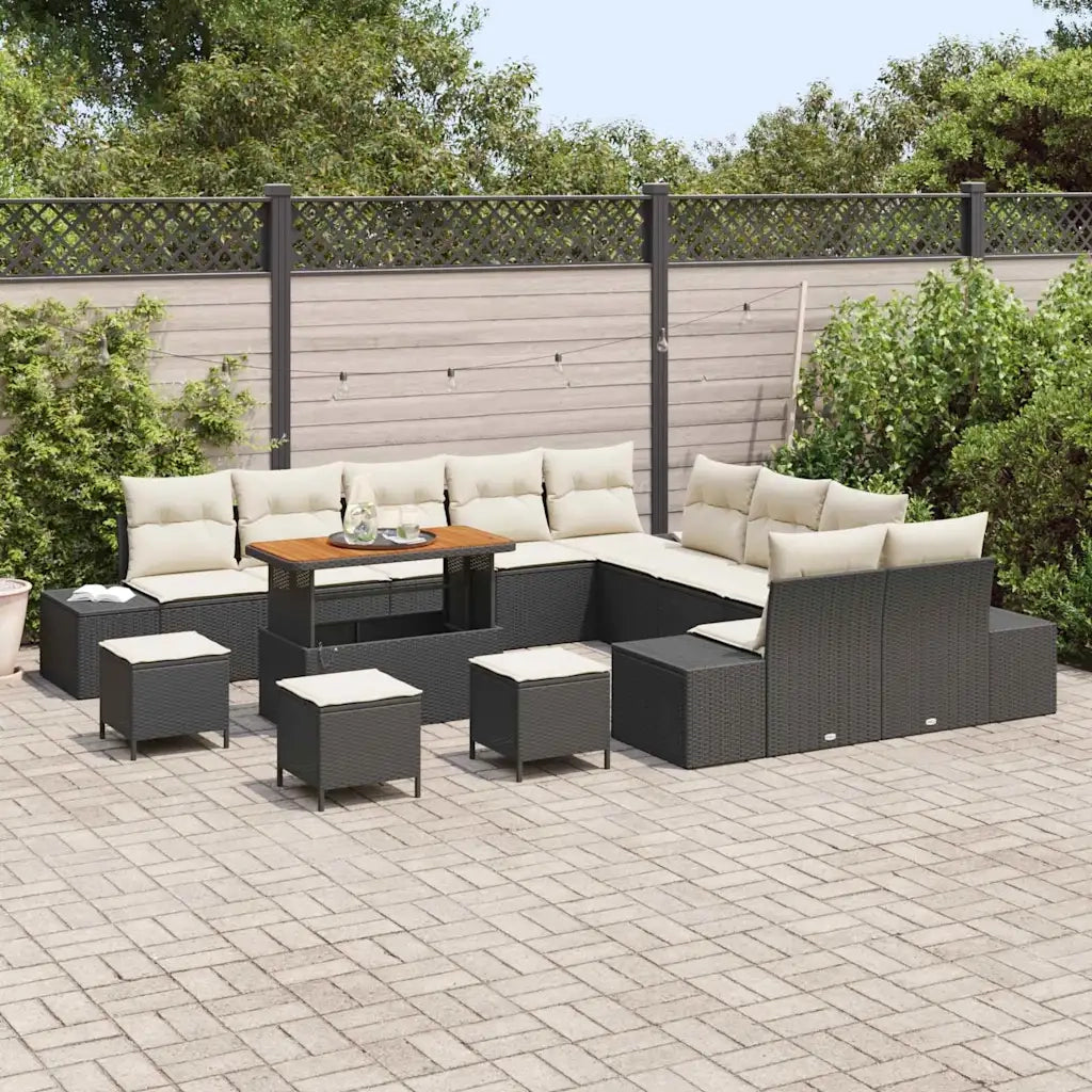 Set Divano da Giardino con cuscino 14 pcs Nero polyrattan
