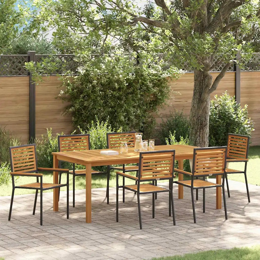 Set da Pranzo per Giardino 7 pcs Nero Legno di Acacia Massello
