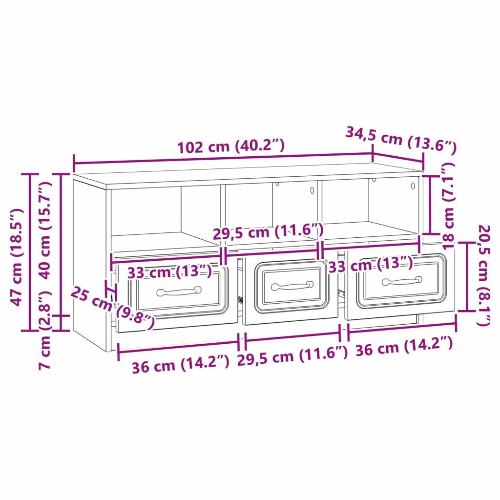Mobile TV-Credenza per TV Rovere Fumo 102 x 34,5 x 47 cm Legno ingegnerizzato 690534