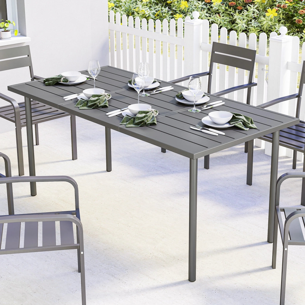 Tavolo da pranzo rettangolare per esterno ¨C Xylo ¨C 6 persone, 165x80 cm, piano a doghe in metallo