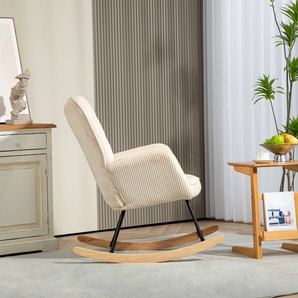 Poltrona dondolo ¨C Minimal ¨C beige tessuto imbottita legno e metallo