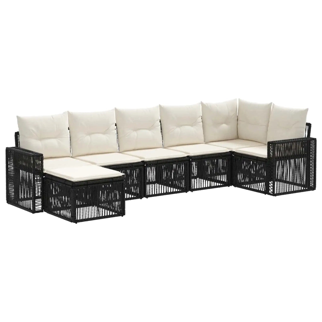 Set Divano da Giardino 7 pz Nero e Bianco Crema polyrattan 3435196