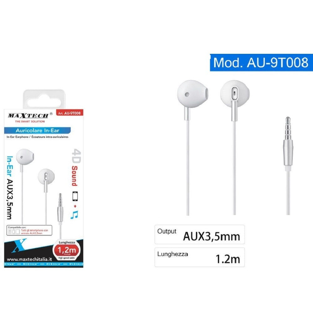 Trade Shop - Auricolari In-ear Cuffie Filo 1,2mt Connettore Aux 3,5mm Per Smartphone Au-9t008 -