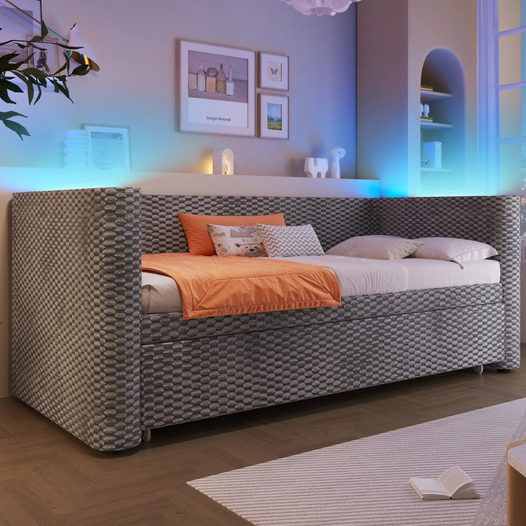 LETTO Estraibile 90x200 cm in Velluto Grigio con LED