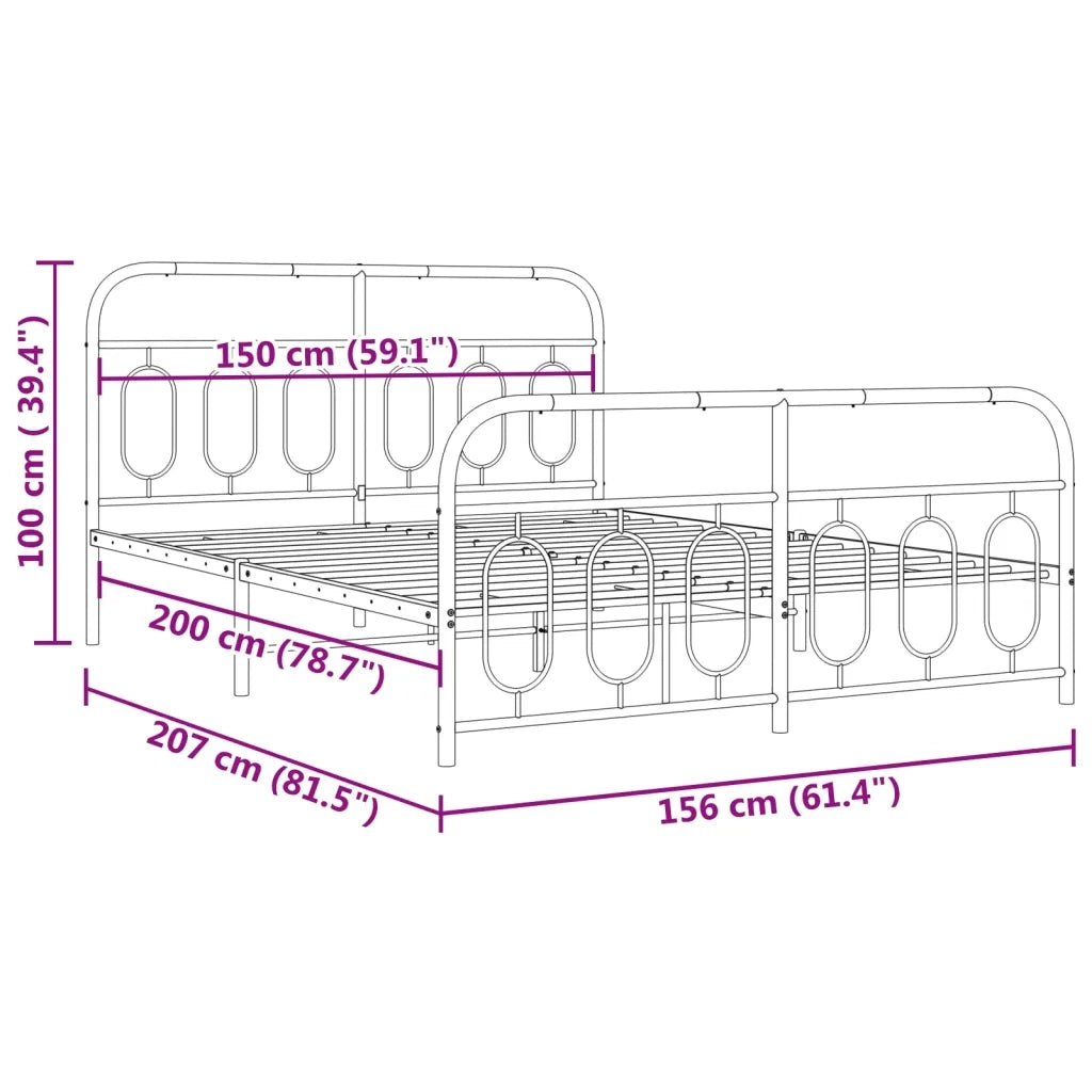Letto matrimoniale | Letto per adulti | Giroletto con Testiera e Pediera Metallo Bianco 150x200 cm