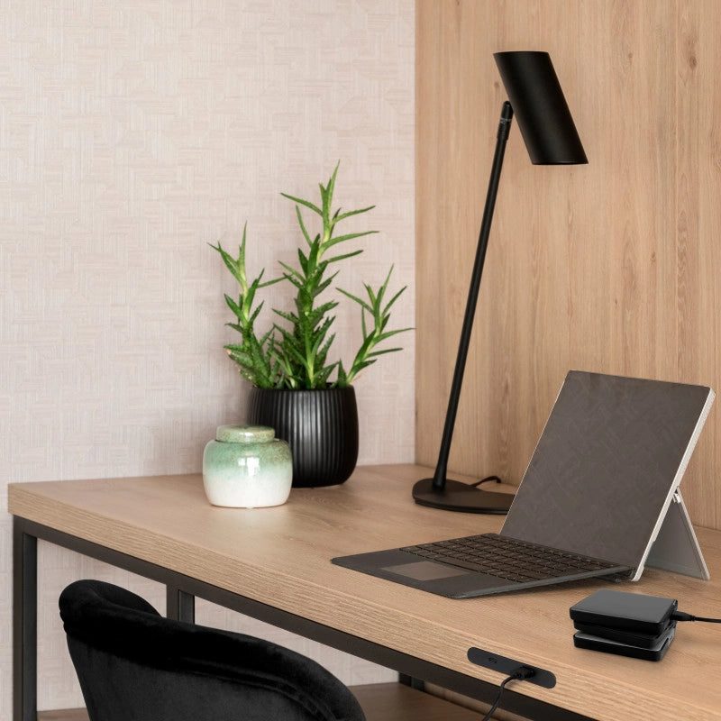 Multiconnettore estraibile Vertikal Push 60, diametro 60 mm, 3 prese Schuko, 1 USB tipo A, 1 USB tipo C, Acciaio e Tec..