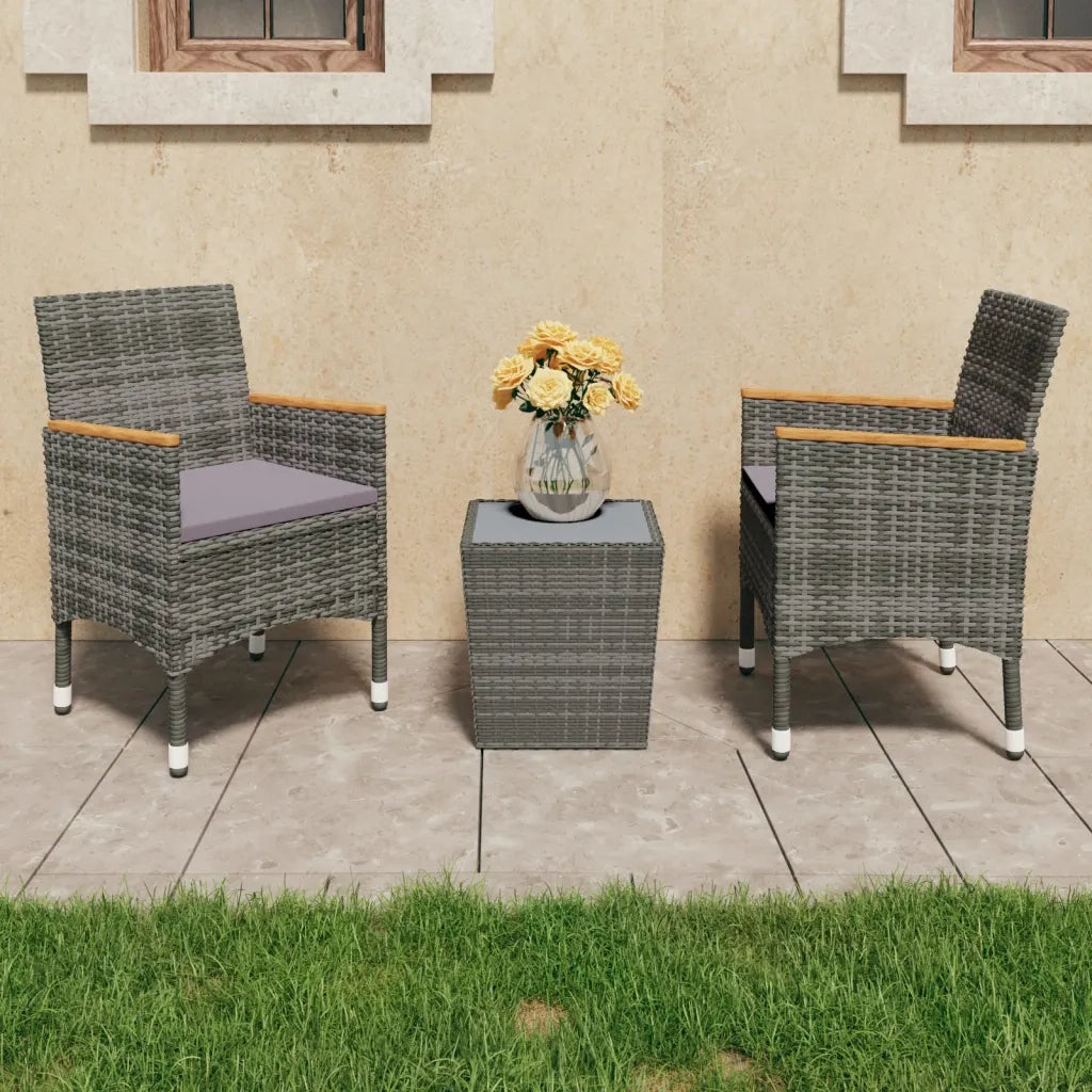 Set Bistrot Giardino 3 pz Polyrattan e Vetro Temperato Grigio 3058365