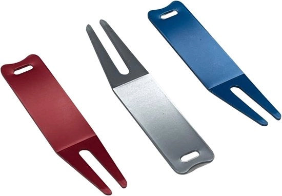 Accessori da golf, attrezzatura di riparazione per segnalatori di buca, maniglie di mazze, astuccio per sigarette, 3-pack (alluminio rosso, argento blu)