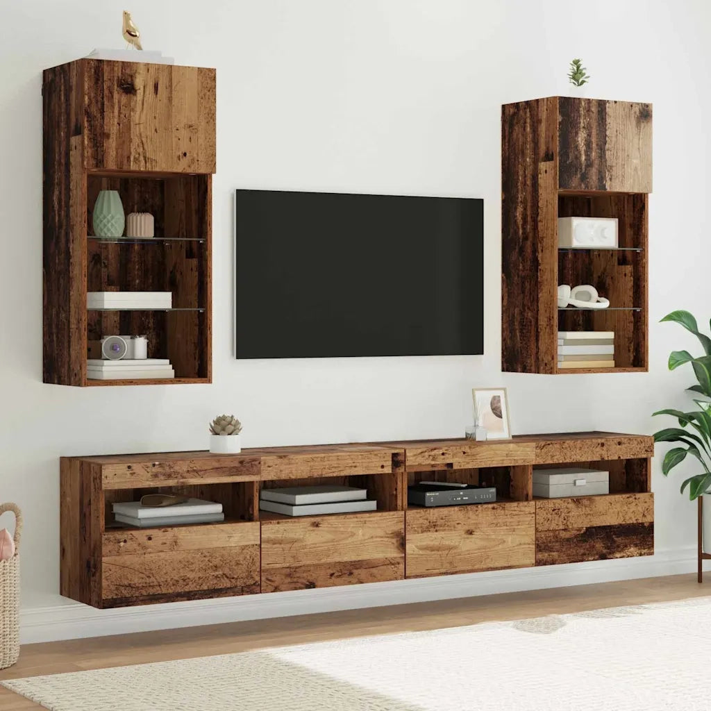 Mobile TV da Parete | Armadietto TV | Mobile Porta TV con LED Legno vecchio 40,5 x 30 x 90 cm