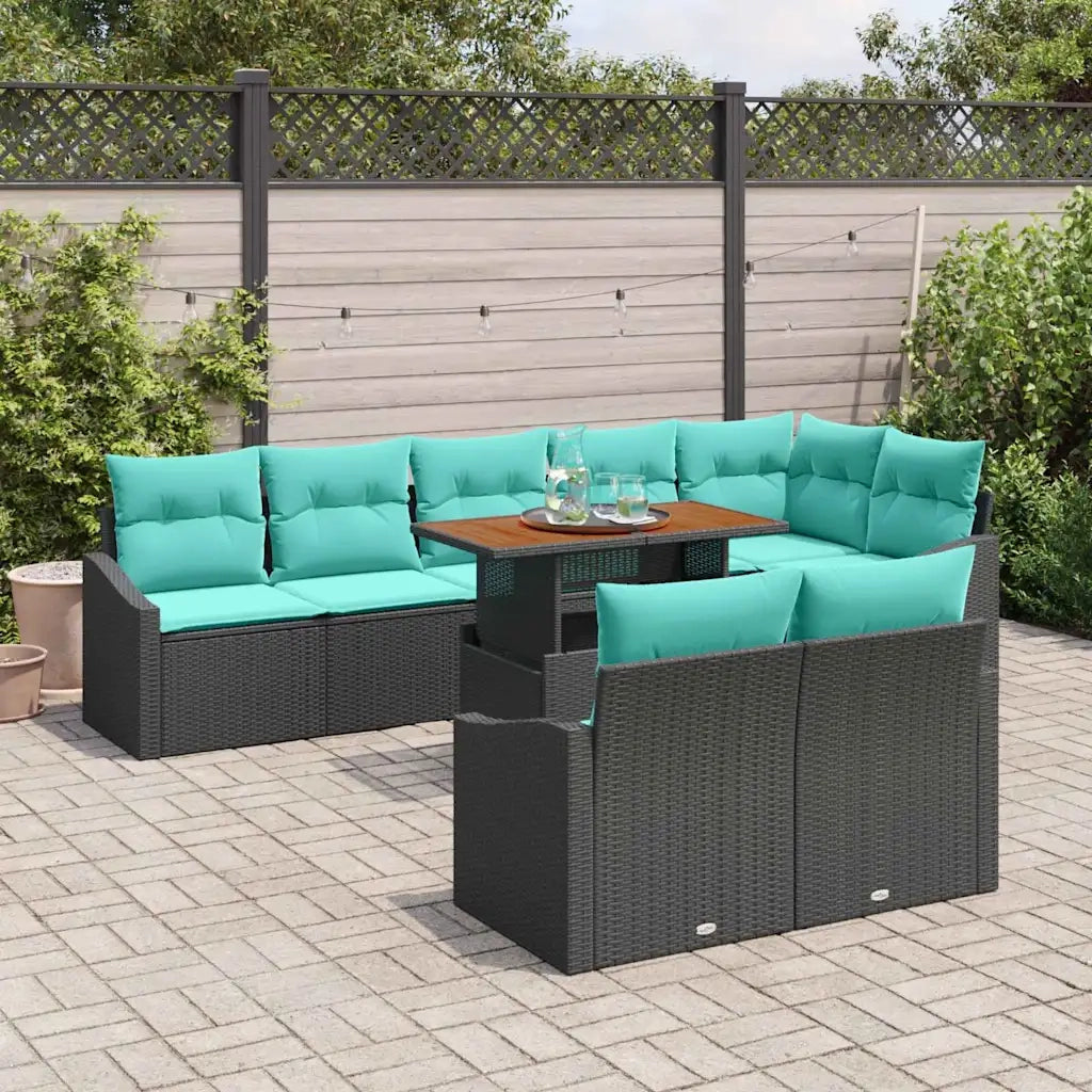 Set da Pranzo per Giardino con cuscino 9 pcs Nero e Verde acqua 3349857