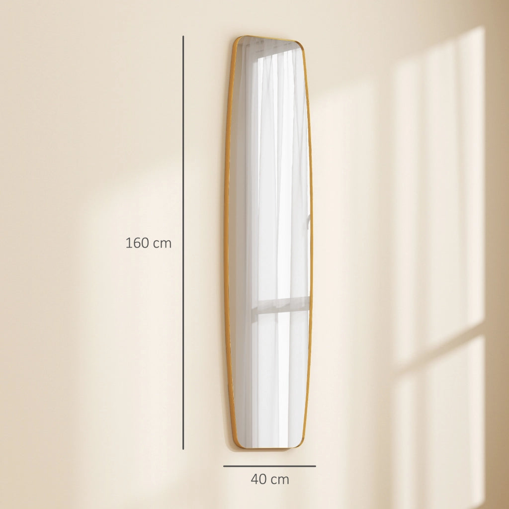 Specchio da Parete Ovale 160x40 cm ¨C Xylo ¨C Cornice Metallo e Legno Dorato