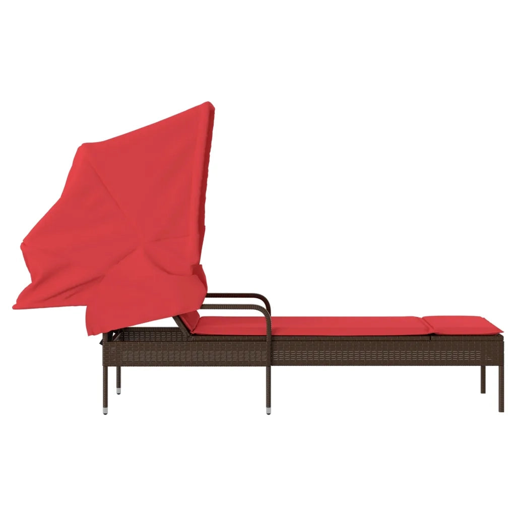 Lettino prendisole con baldacchino in Polyrattan Marrone 368194