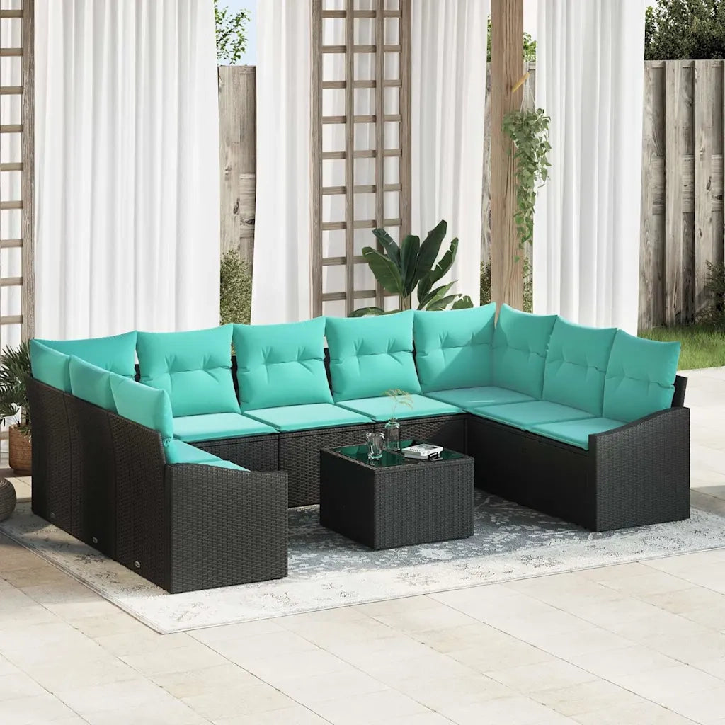 Set di divani con cuscino 10 pcs Nero polyrattan 3346896