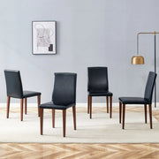 Set 4 sedie da pranzo moderne in PU nero con gambe in metallo effetto noce