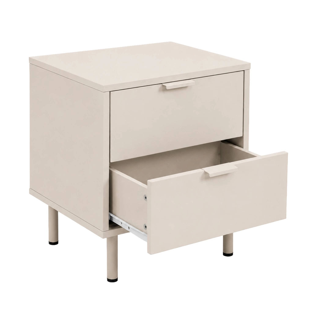 Set di 2 comodini decorativi in legno e metallo, 2 cassetti, beige