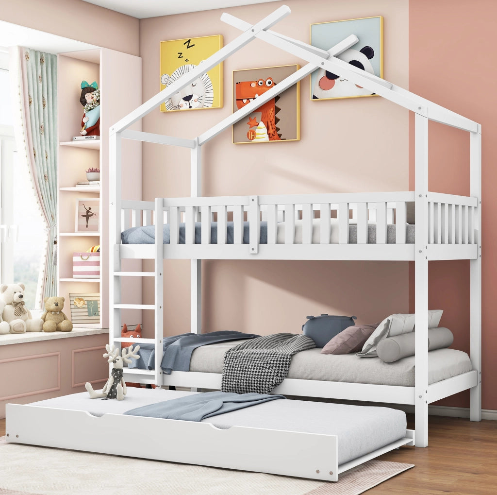 Letto a castello 90x200 cm; convertibile in tre letti singoli; legno bianco (Senza materasso)