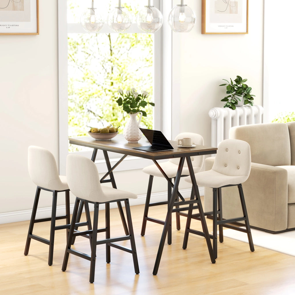 Set da pranzo 5 pezzi ¨C zephmum ¨C tavolo rettangolare e 4 sedie imbottite, tessuto beige