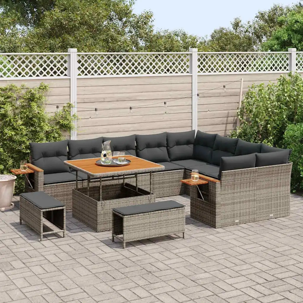 Set Divano da Giardino con cuscino 13 pcs Grigio polyrattan