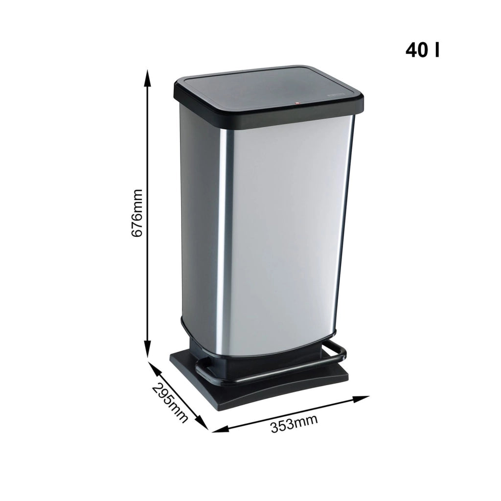 Rotho Paso Pattumiera 40l con Pedale e Coperchio, Plastica PP senza BPA, Argento (silver), 35.3 x 29.5 x 67.6 cm