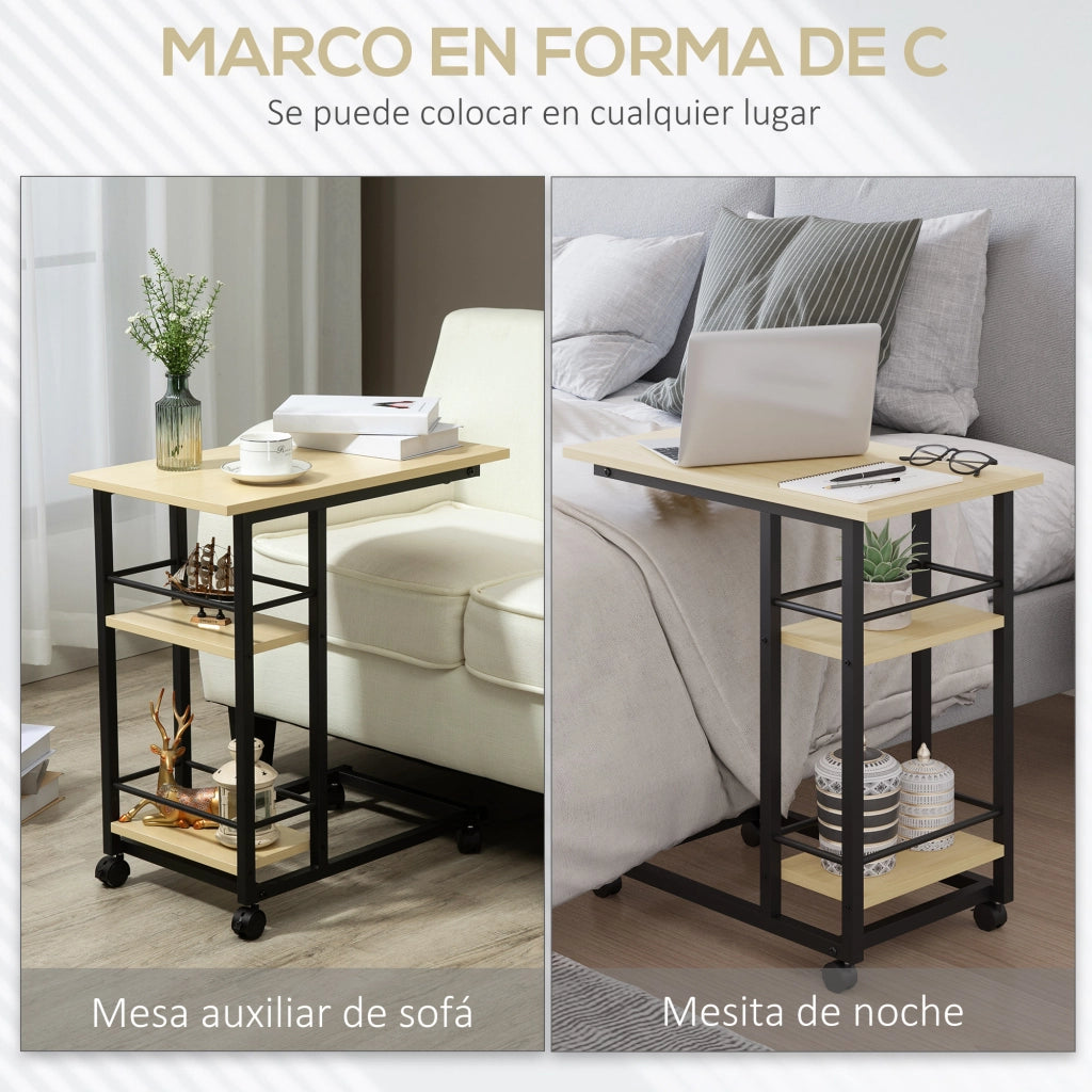 Tavolino da caff¨¨ con ruote ¨C Xylo ¨C 2 ripiani, legno naturale, 60x34,5x64,5 cm