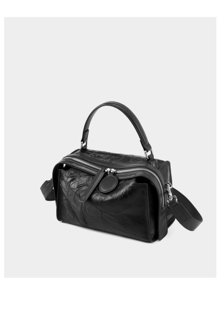 Borsa a tracolla da donna in vera pelle, nera