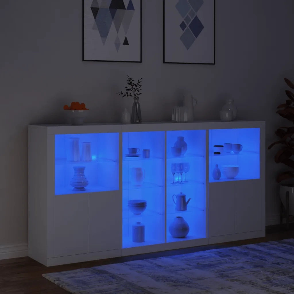 Credenza | Madia | Buffet da pranzo | Armadio da pranzo con Luci LED Bianca 202x37x100 cm