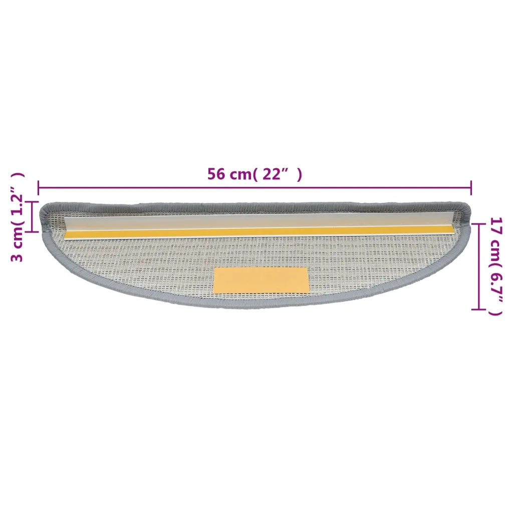 Tappetini per scale 15 pz | Gradini per Scale 56x17x3 cm Grigio Semicircolari
