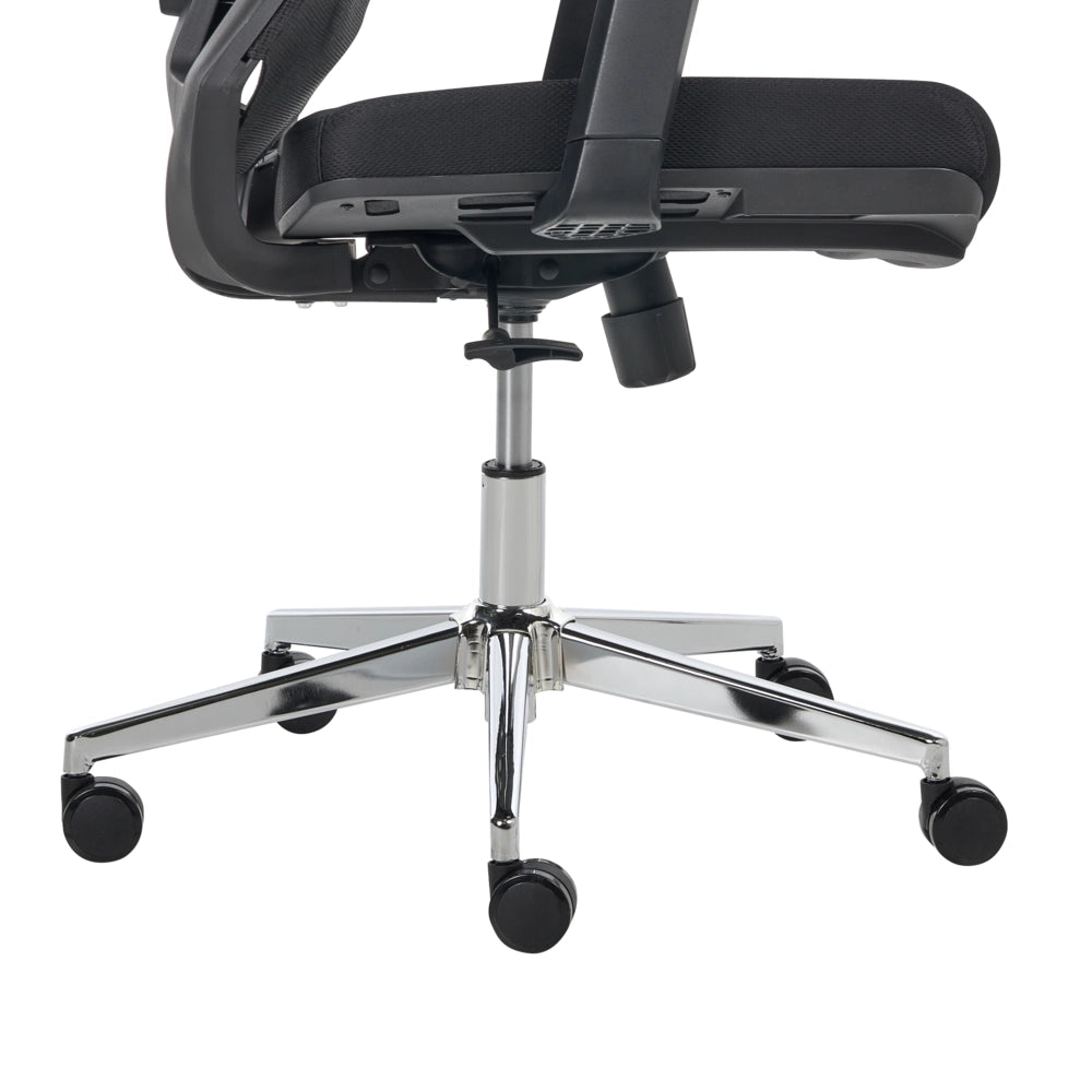 Sedia da ufficio in tessuto e rete nera, schienale e braccioli regolabili, design moderno, per l'ufficio domestico