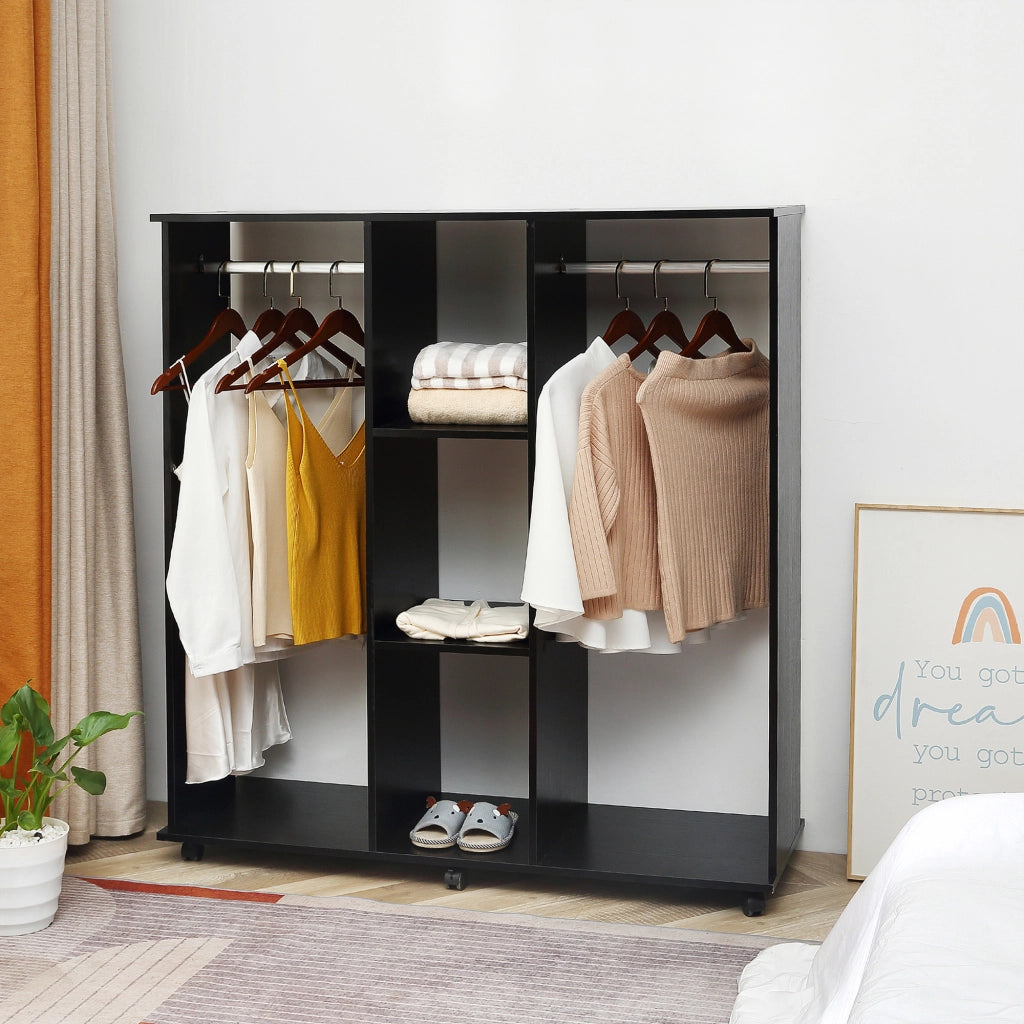 Armadio a Rullo Mobile con Appendiabiti ¨C Minimal ¨C Legno Nero 120x40x128 cm
