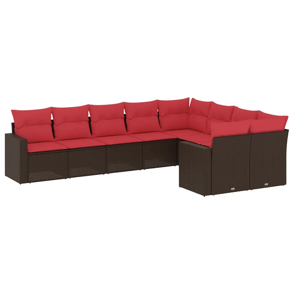 Set Divani da Giardino 9pz con Cuscini Marrone in Polyrattan 3219434