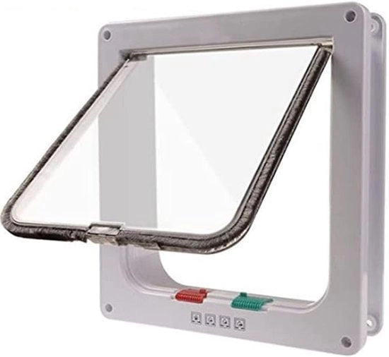 Porta gatti grande (25 cm x 23 cm) chiusura a magnete a 4 vie - bianca - facile da installare con telaio telescopico