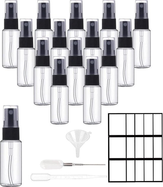 Spruzzatore di profumo 30ml con 15 flaconi in vetro trasparente - coperchio in plastica nera per viaggio