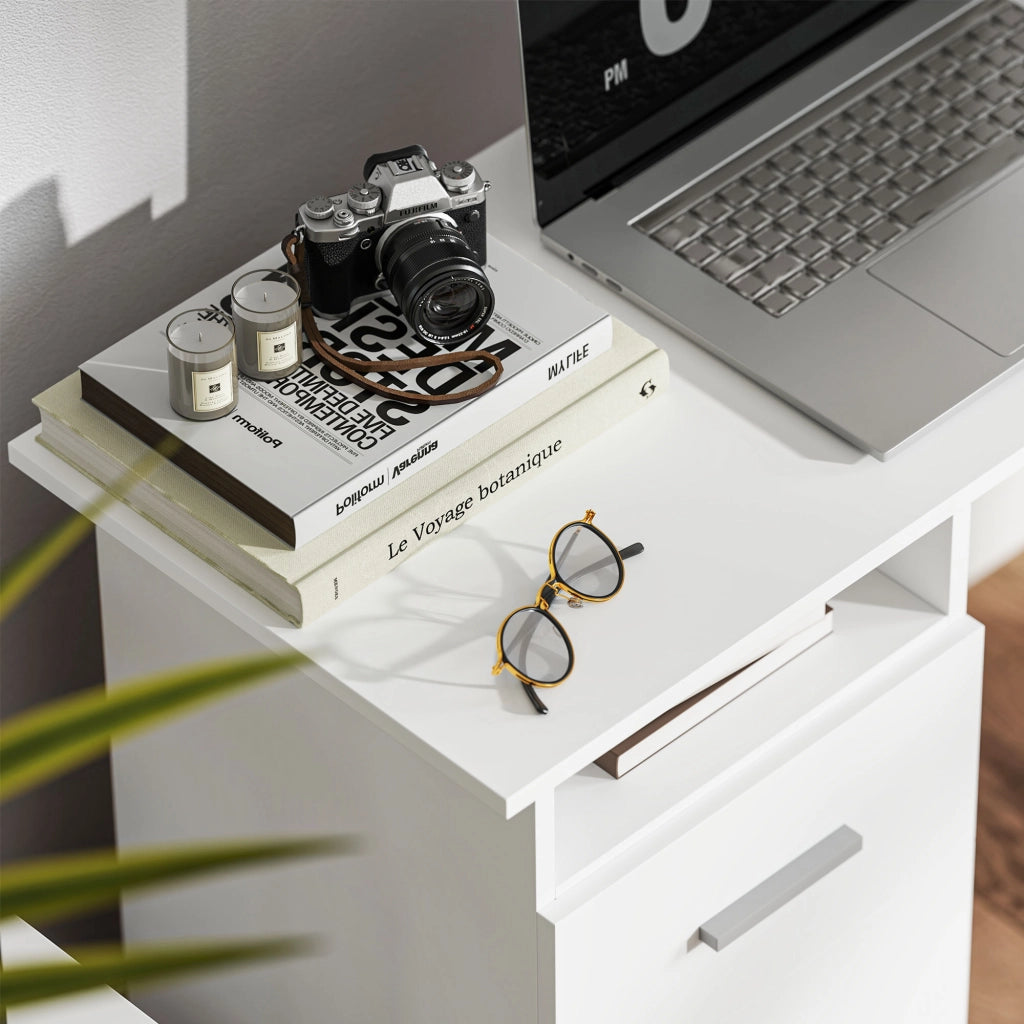 Scrivania per Computer ¨C Xylo ¨C Bianco con 3 Cassetti e Ripiano, 100x40x75 cm